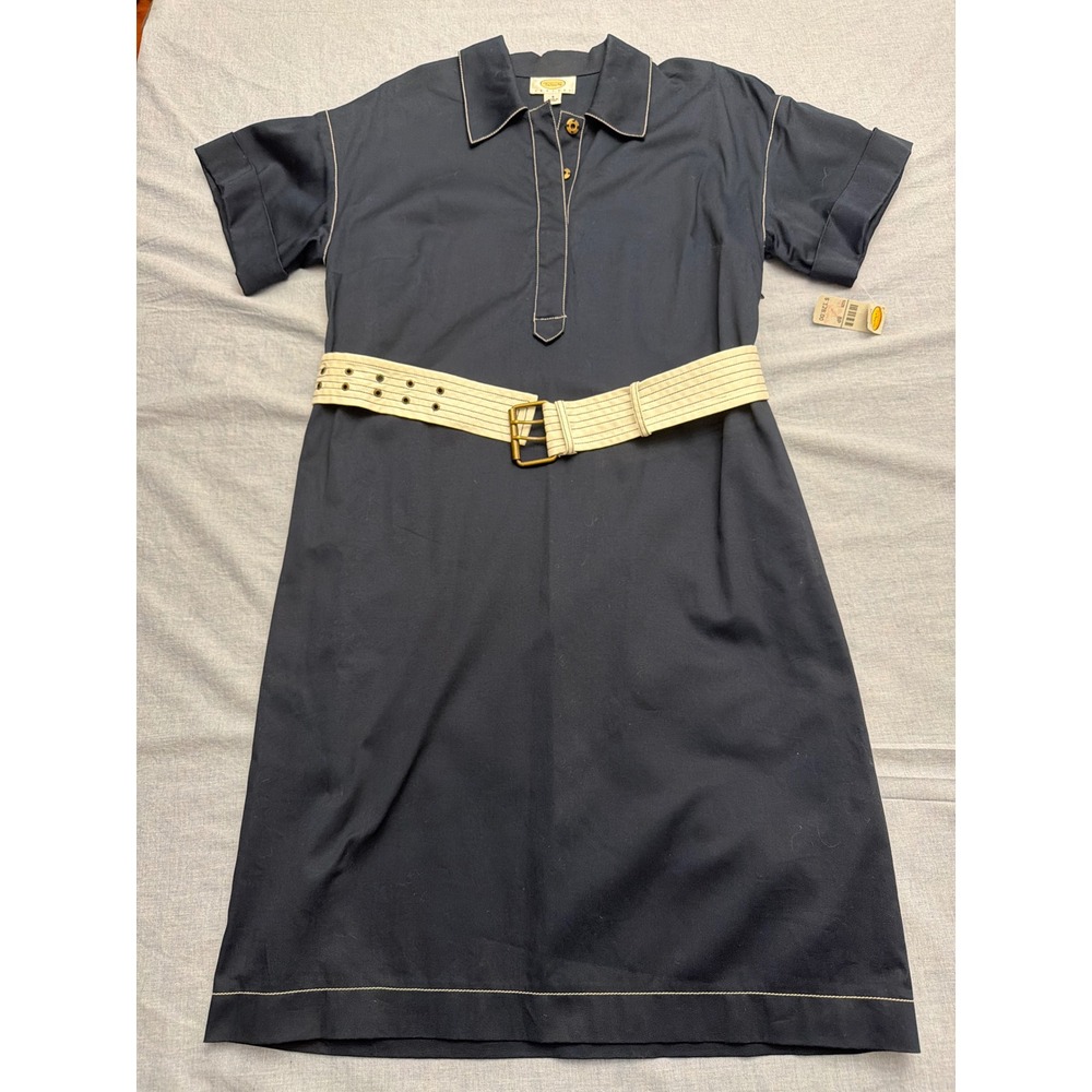 Talbots Petites Navy Blue Short Sleeve Belted Shift Dress Size 8P NWT